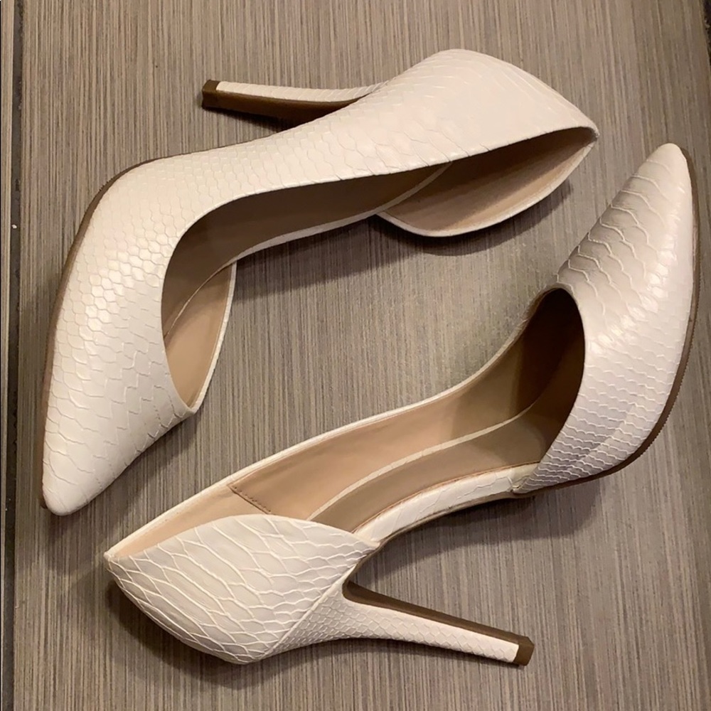 White Juicy Couture Faux Snakeskin Heels